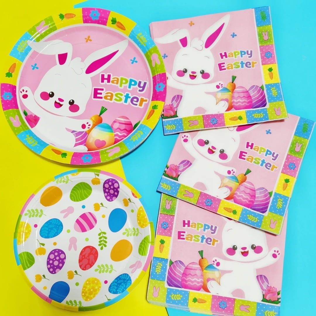 120Pcs Easter Party Tableware Kit Easter Party Decorations Easter Bunny Birthday Party Supplies