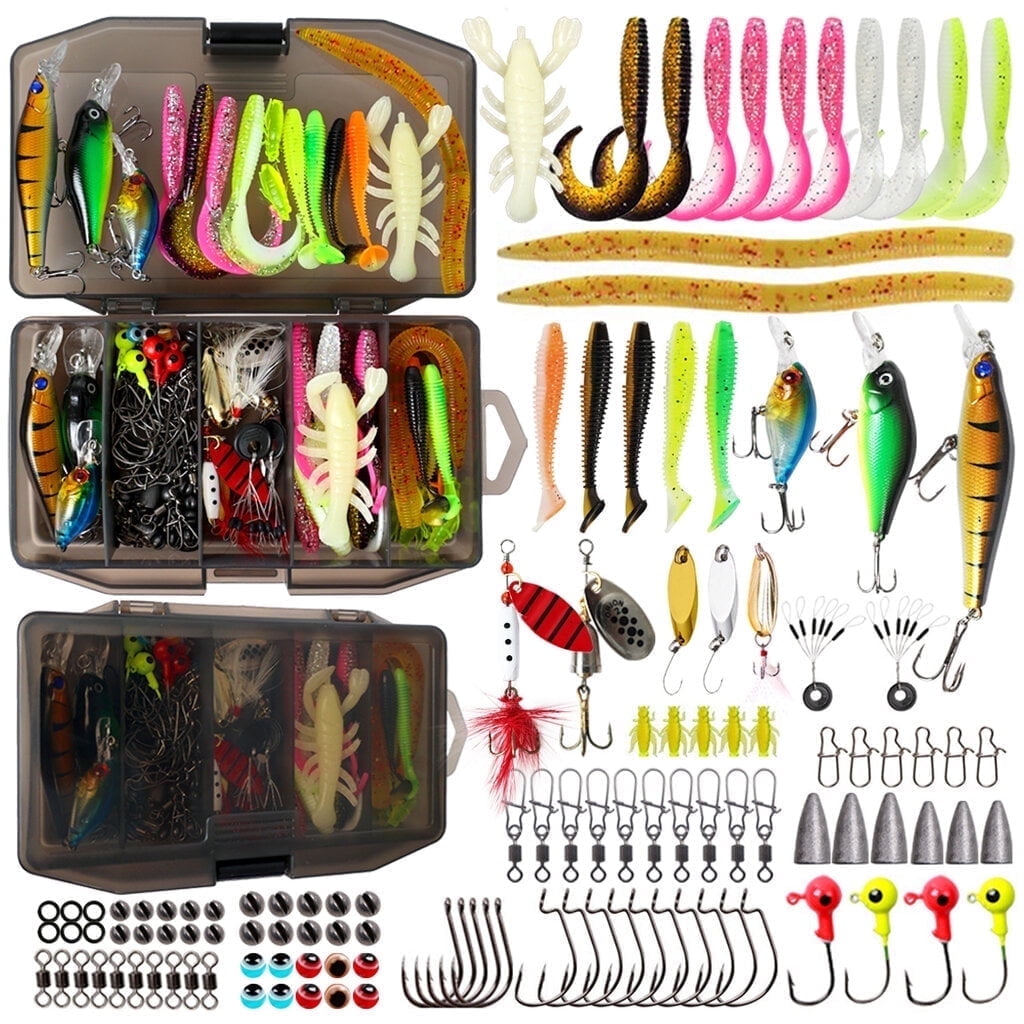 120Pcs Fishing Lures kit-Upgrade Fishing Tackle Box with Tackle Included,  Assorted Baits, Hooks & Tackle Included for Bass, Trout, Walleye Freshwater & Saltwater Fishing Gift for Men