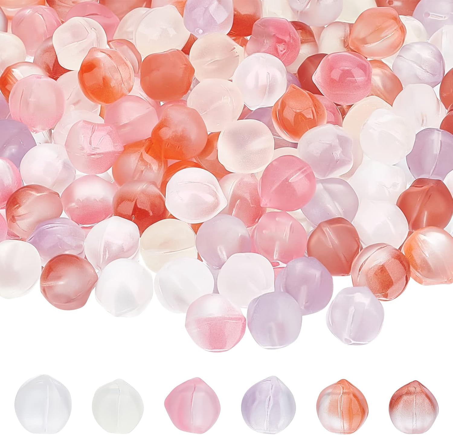 120Pcs Glass Beads Half Drilled 6 Colors Peach Shape Glass Pendants Beads Loose Spacer Beads for DIY Earring Necklace Jewelry Crafts Making Hole: 1.2mm