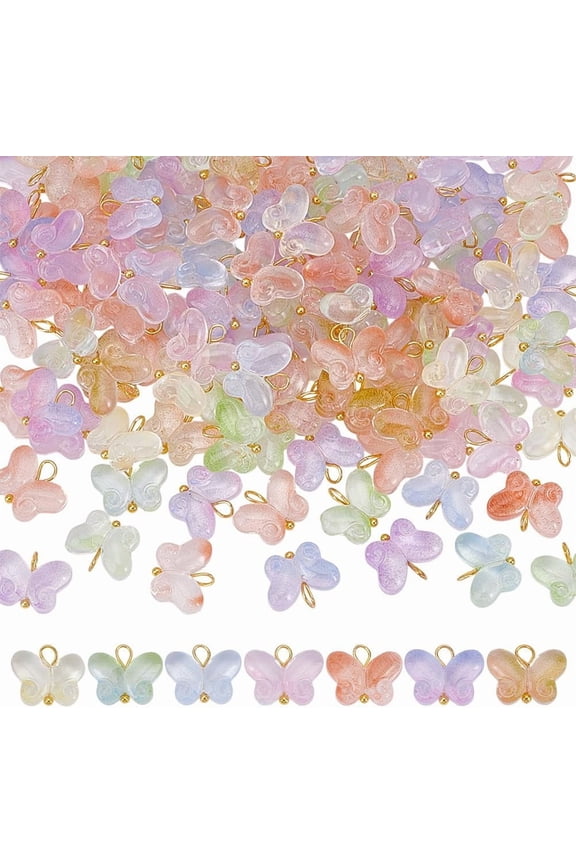 120Pcs Glass Butterfly Charms Bulk Colorful Butterfly Charms Cute Animal Dangle Pendants with Gold Loop for DIY Bracelets Earring Necklace Jewelry Making Hole: 2.5mm