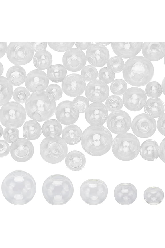120Pcs Glass Globe Beads Empty Glass Beads 10mm 12mm 14mm 16mm 18mm Half Hole Hollow Clear Ball Charms Round Wish Bottle Pendants Charms Earrings Wind Chime DIY Crafts