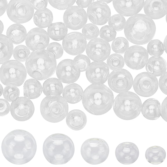 120Pcs Glass Globe Beads Empty Glass Beads 10mm 12mm 14mm 16mm 18mm Half Hole Hollow Clear Ball Charms Round Wish Bottle Pendants
