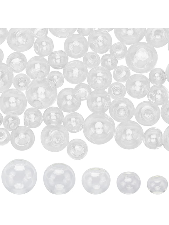 120Pcs Glass Globe Beads Empty Glass Beads 10mm 12mm 14mm 16mm 18mm Half Hole Hollow Clear Ball Charms Round Wish Bottle Pendants