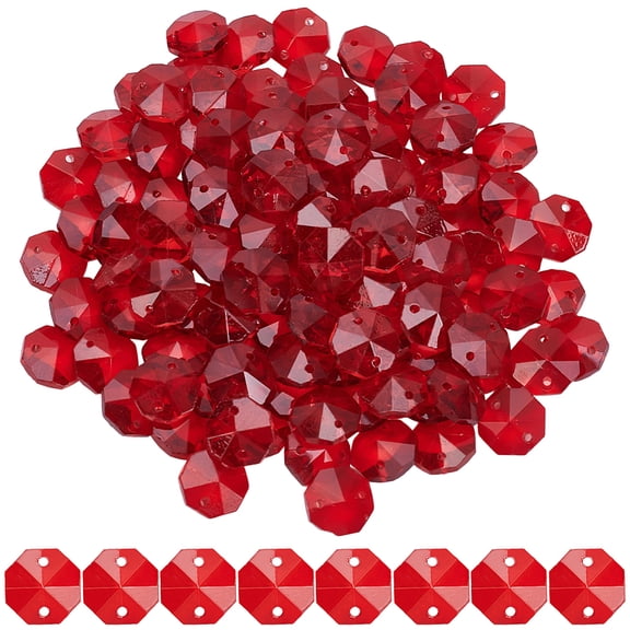 120Pcs Glass Sew on Rhinestones Faceted Octagon Links FireBrick 14x14x8mm Hole: 1.5mm for DIY