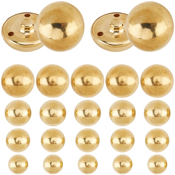 120Pcs Golden Brass Half Round Buttons Assorted Sizes Vintage Sparkle 3 Holes Metal Snap Mushroom Domed Decorative Button