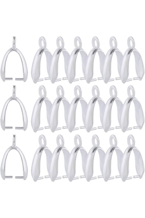 120Pcs Grade AA Brass Ice Pick Pinch Bails for Pendant Making Cadmium Free & Nickel Free & Lead Free Silver 14x7x5mm Hole: 2mm Pin: 1mm