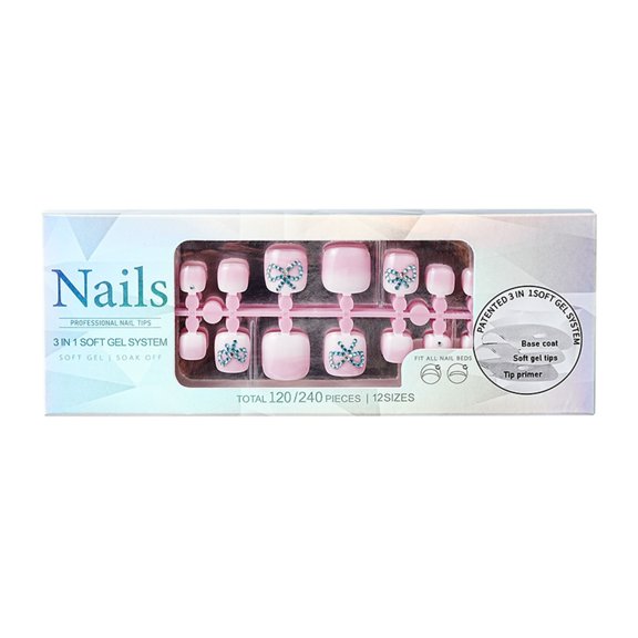 120Pcs Gradient Press On Toenails For French Tip Manicure Home Pedicure Supplies
