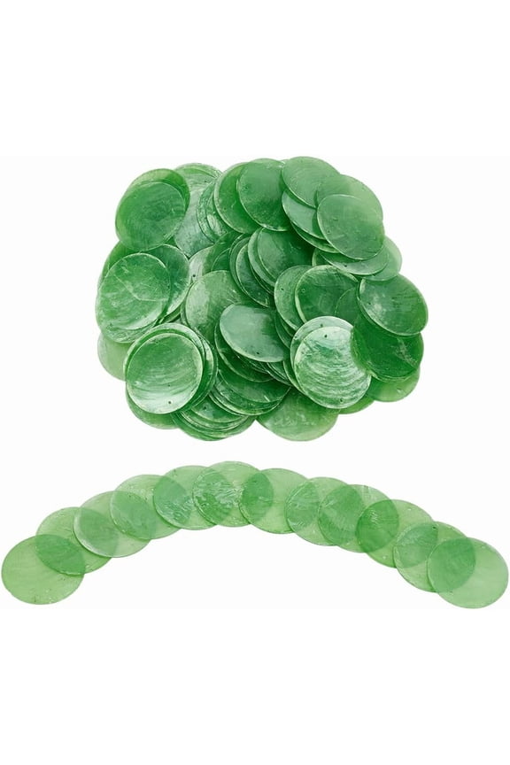 120Pcs Green Flat Round Shells Pieces 2 Inch Natural Shells with 2 Holes Natural Capiz Shell Charms Round Slice Shell Disc Coin Beads for Seashell Wind Chimes Curtain Lamp Shade Craft