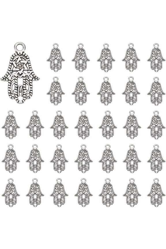 120Pcs Hamsa Hand Charms Alloy Pendants Silver Hamsa Hand Charms Small Star of David Pendant Hand of Miriam Pendants