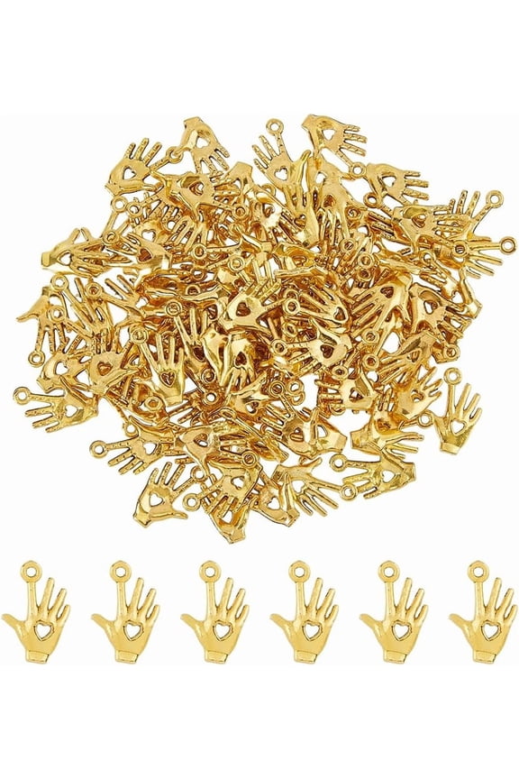 120Pcs Hand Heart Charms Golden Pendants Vintage Hand Charms Tibetan Style Alloy Pendants