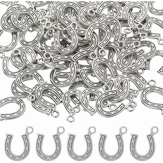 120Pcs Horseshoe Charms Bulk Tibetan Style Alloy Pendants Cowboy Charms Western Lucky Charms Vintage Horseshoe Pendant Antique Silver Metal Charms for Jewelry Making