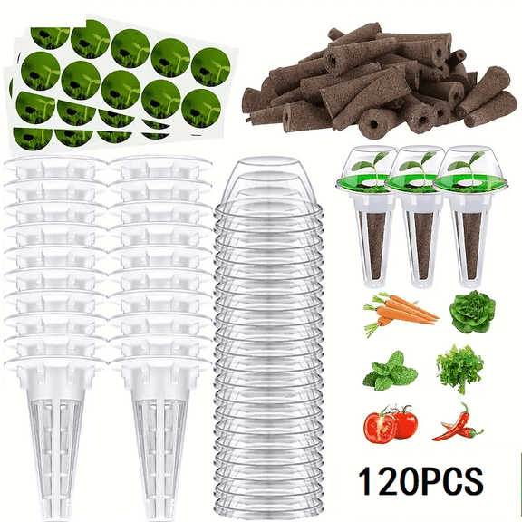 120Pcs Hydroponic Garden Growing Kit, Transparent Hydroponic Planting System with 30 Posts, 30 Sponges, 30 Lids 30 Baskets, Complete Seedling Starter Set for Vegetable Hydroponic Growth