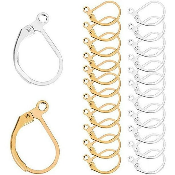 120Pcs Lever Back Ear Wires, Hypoallergenic Leverback Earwire Earring Hooks Open Loop for Jewelry Making Findings, 60 Gold and 60 Silver