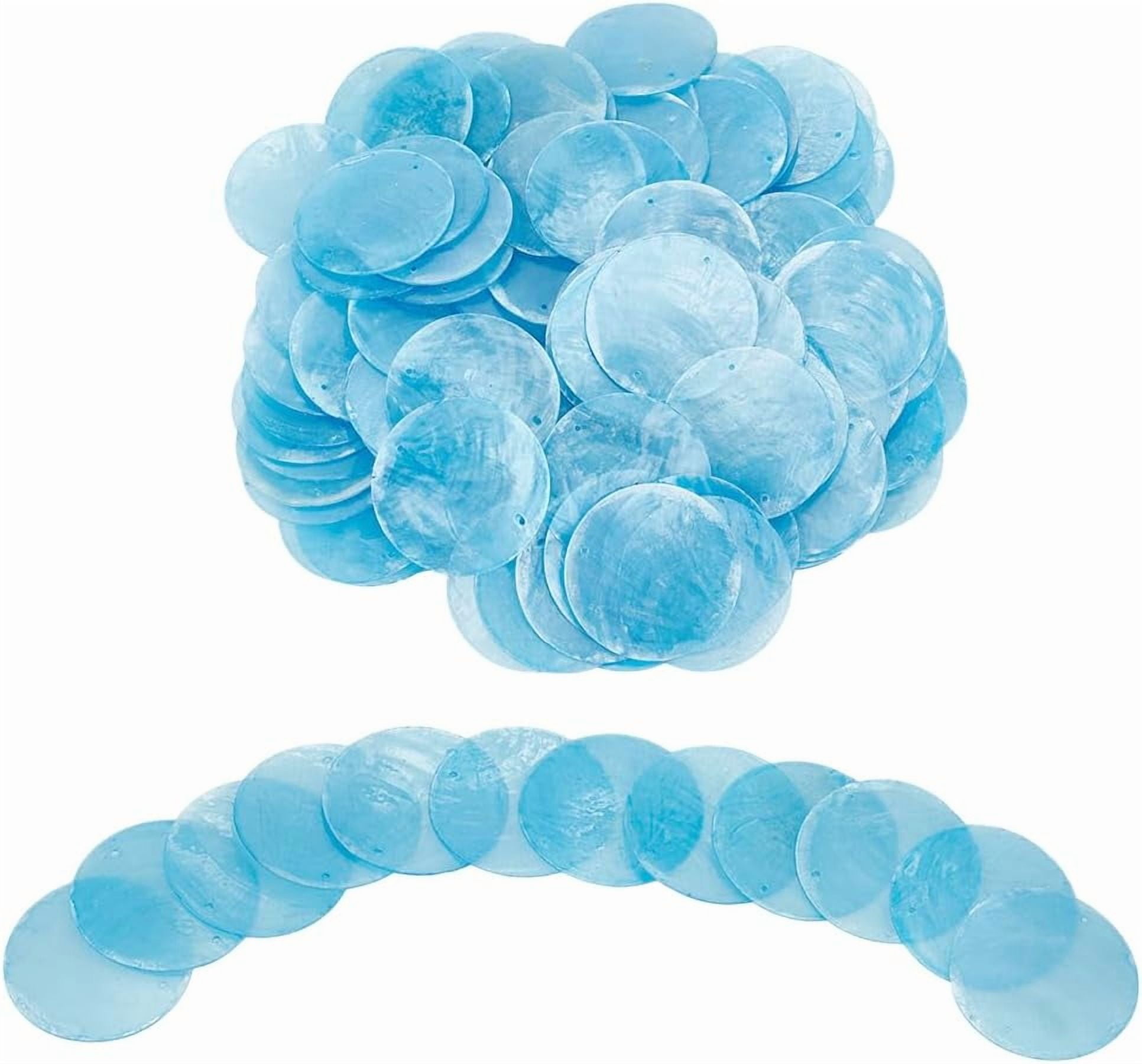 120Pcs Light Blue Flat Round Shells Pieces 2 Inch Natural Shells with 2 ...