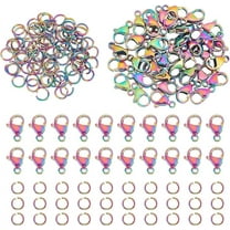 120Pcs Lobster Claw Clasps with Open Jump Rings Kit 40Pcs Rainbow Color Jewelry Fastener Hook 80Pcs 6mm Etched O Rings for Bracelet Necklace