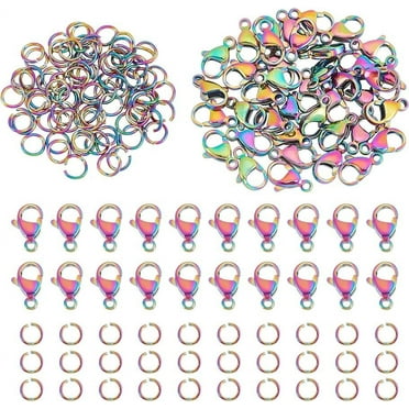120Pcs Lobster Claw Clasps with Open Jump Rings Kit 40Pcs Rainbow Color Jewelry Fastener Hook 80Pcs 6mm Etched O Rings for Bracelet Necklace