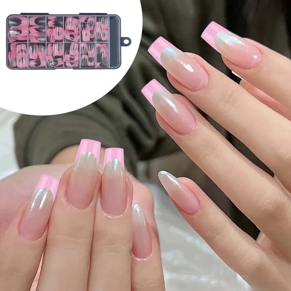 120Pcs Medium Long French Tip Press On Nails, Multicolor European Style Fake Nails, Reusable Removable Glue‑On False Nail Tips for Women Girls Daily Party DIY Manicure Nail Art Supplies