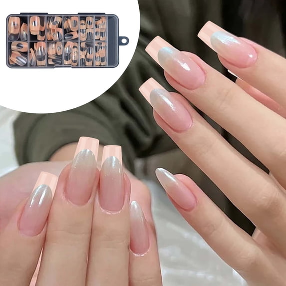 120Pcs Medium Long French Tip Press On Nails, Multicolor European Style Fake Nails, Reusable Removable Glue‑On False Nail Tips for Women Girls Daily Party DIY Manicure Nail Art Supplies