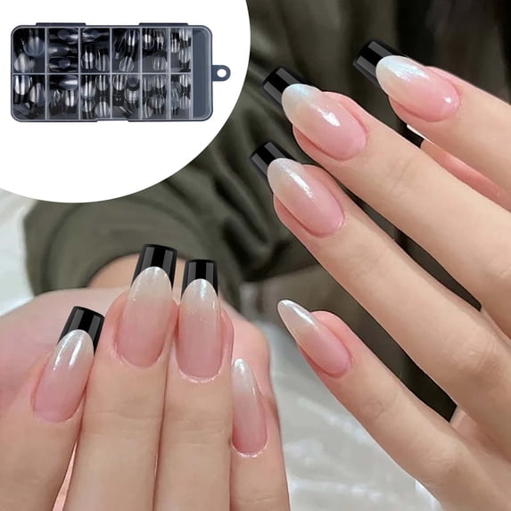 120Pcs Medium Long French Tip Press On Nails, Multicolor European Style Fake Nails, Reusable Removable Glue‑On False Nail Tips for Women Girls Daily Party DIY Manicure Nail Art Supplies