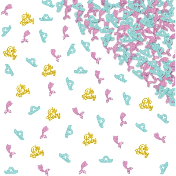 120Pcs Mermaid Or Pirate Confetti, Under The Sea Gender Reveal Table Confetti, Pink & Blue Glitter Oh Baby Table Scatter, Nautical Sailing Baby Shower Party Decoration