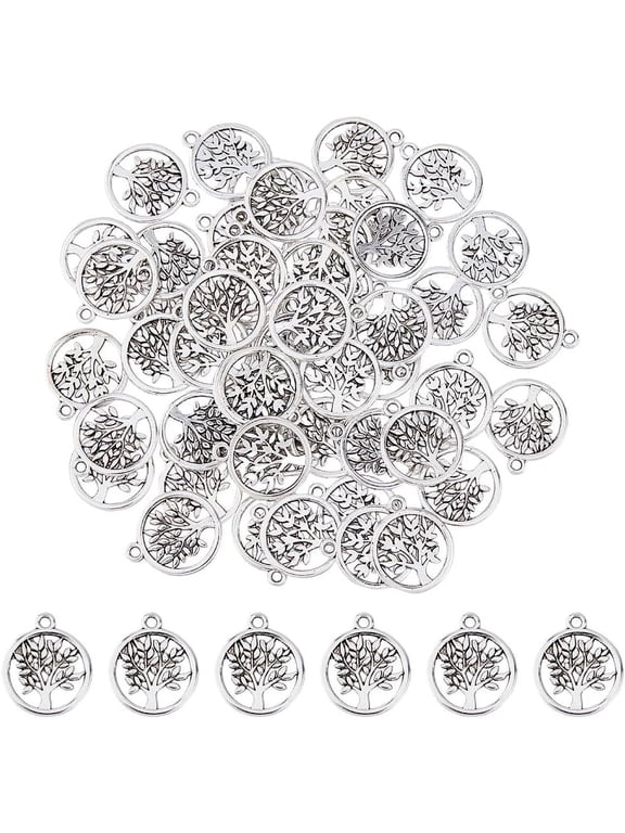120Pcs Metal Tree of Life Charms Tibetan Style Alloy Tree Charms Small Silver Family Charms Filigree Tree of Life Charms for Jewelry Making Hole: 1.8mm