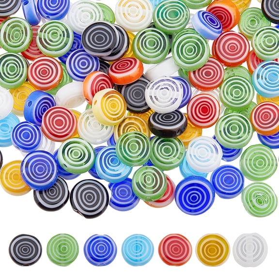 120Pcs Millefiori Glass Beads 8mm Mosaic Glass Beads Flat Round Glass Flower Beads Handmade Flower Pattern Beads DIY