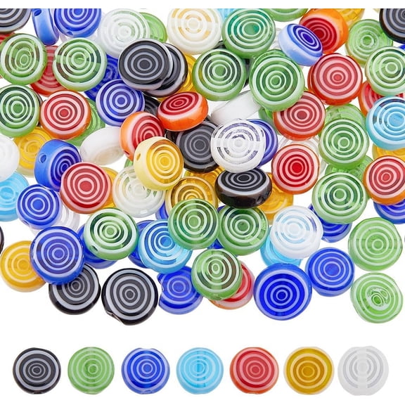 120Pcs Millefiori Glass Beads 8mm Mosaic Glass Beads Flat Round Glass Flower Beads Handmade Flower Pattern Beads for Earrings Bracelets Jewelry Making Hole: 0.5mm