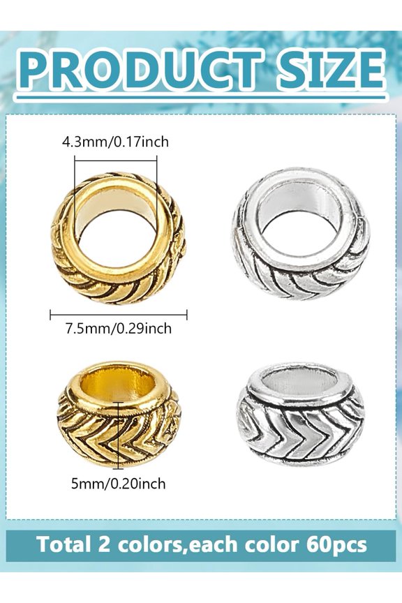 120Pcs Mixed Color Tibetan Style Arrow Pattern Alloy Zinc Alloy Charms 7.5mm Hole: 4.3mm for DIY Jewelry Making