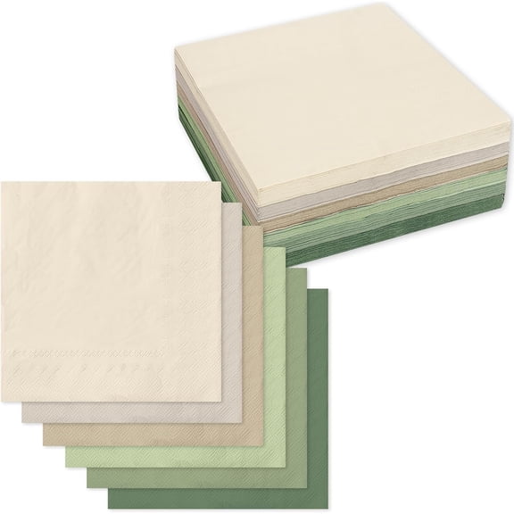 120Pcs Nude Sage Green Napkins Ivory Brown Green Paper Napkins Gradient Color Disposable Dinner Hand Napkins for Wedding Baby Shower Party Supplies