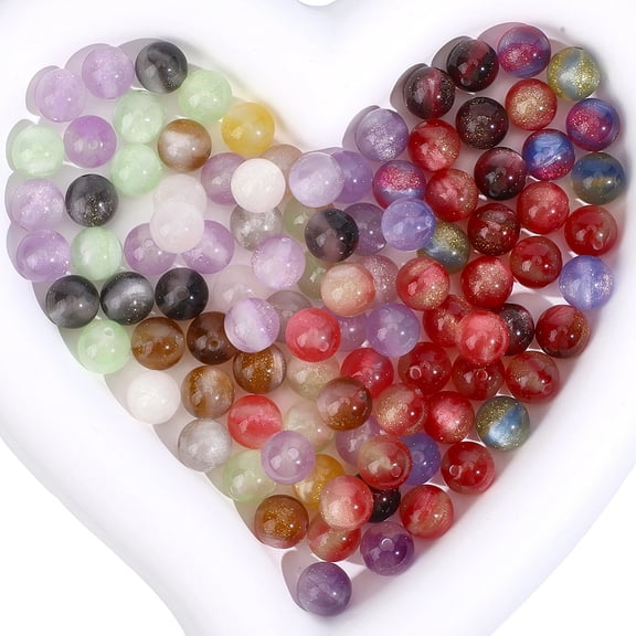 120Pcs Opaque UV Reactive Beads Color Changing Beads Round with Glitter Powder Mixed Color 10mm Hole: 1.6mm for DIY