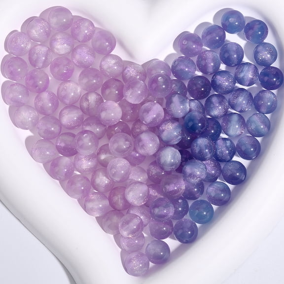 120Pcs Opaque UV Reactive Beads Color Changing Beads Round with Glitter Powder Plum 10mm Hole: 1.6mm
