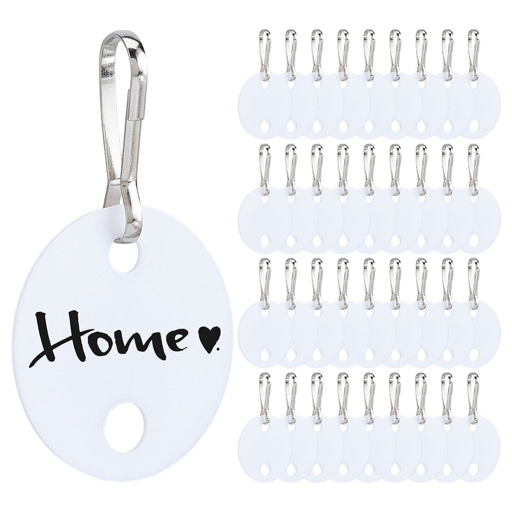 120Pcs PP Plastic Key Chain Tags with Iron Snap Hooks Double Sided Writable Tags Flat Round White 52mm