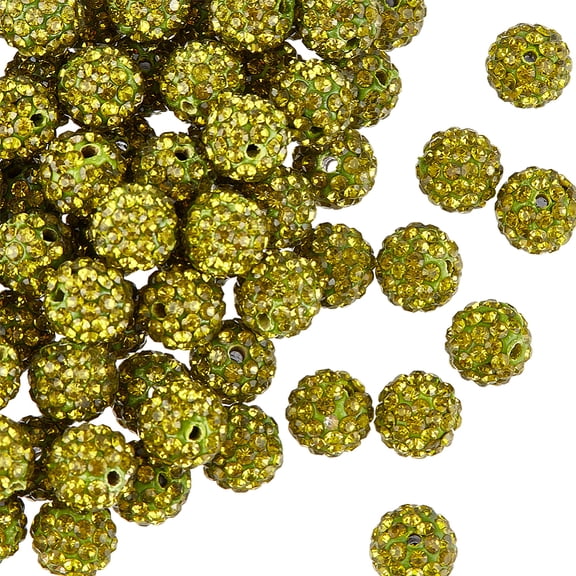 120Pcs Pave Disco Ball Beads Polymer Clay Rhinestone Beads Round PP13(1.9~2mm) 6 Rows Rhinestone Olivine PP13(1.9~2mm) 6 Rows Rhinestone 10mm
