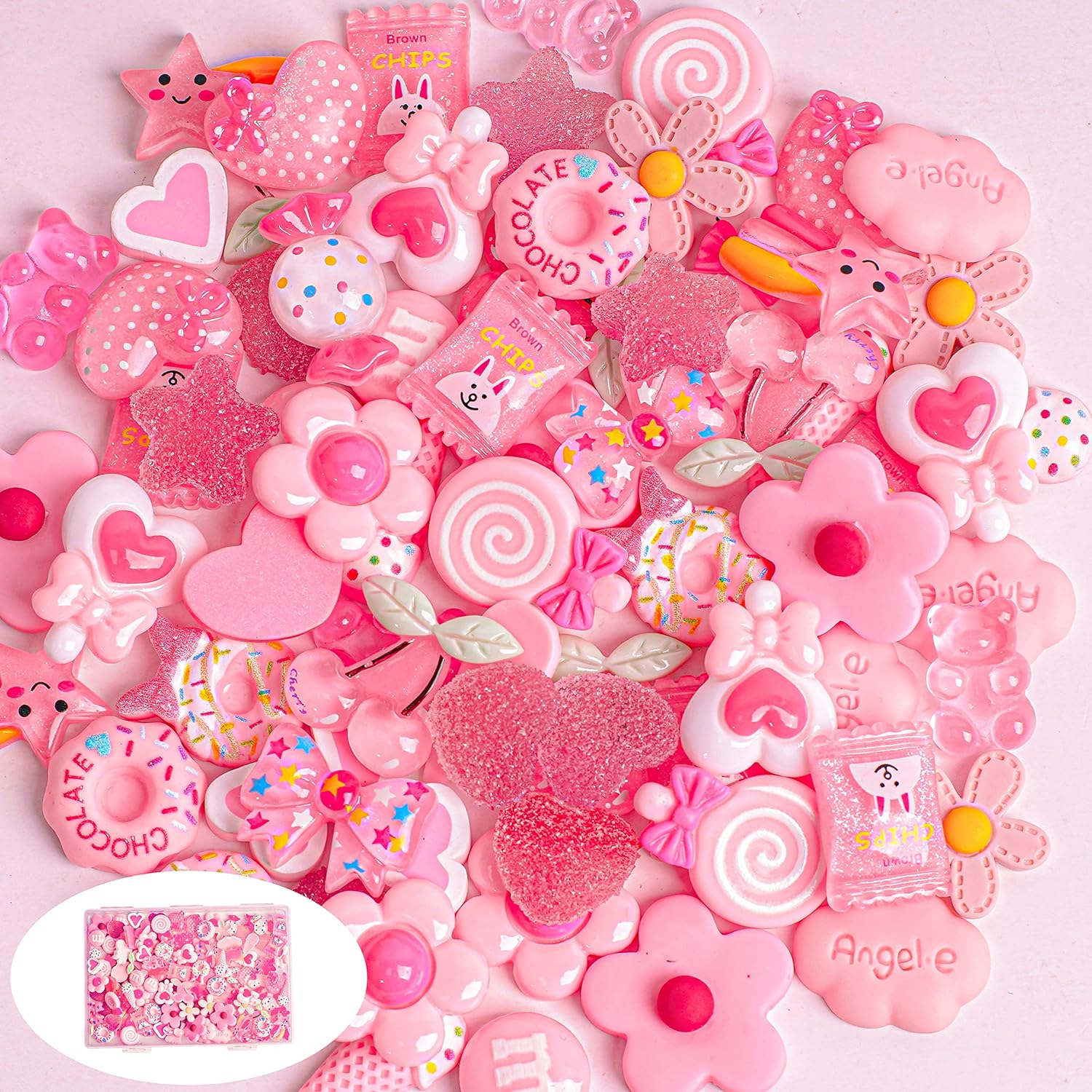 120Pcs Pink Candy Charms, Resin Flat Back kawaii Slime Charms Lollipops, Sweets Embellishments for DIY Crafts and Ornament Scrapbooking