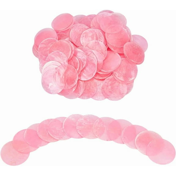 120Pcs Pink Flat Round Shells Pieces 2 Inch Natural Shells with 2 Holes Natural Capiz Shell Charms Round Slice Shell Disc Coin Beads for Seashell Wind Chimes Curtain Lamp Shade Craft