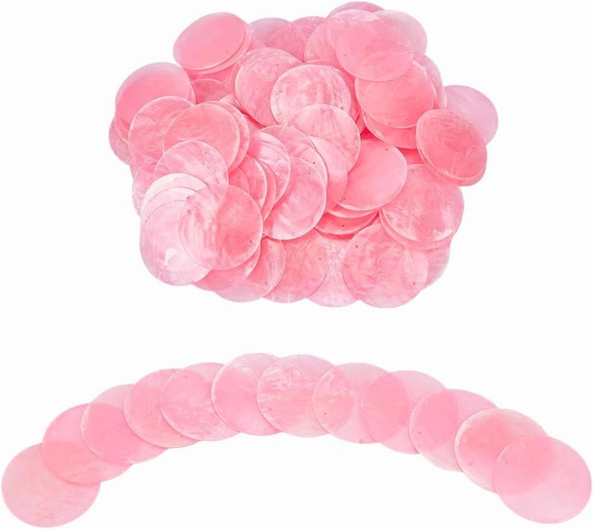 120Pcs Pink Flat Round Shells Pieces 2 Inch Natural Shells with 2 Holes Natural Capiz Shell Charms Round Slice Shell Disc Coin Beads