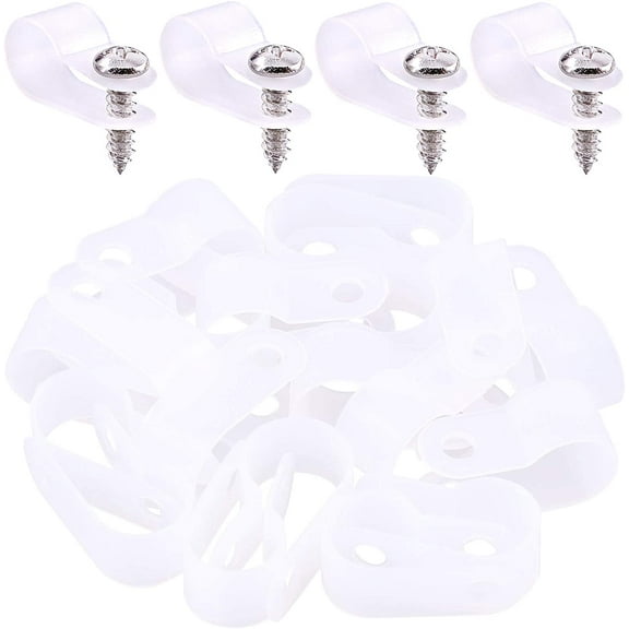 120Pcs Plastic Cable Clamp R Type Screw Mounting Cord Fastener Cable Clips with Screws for Wire Management Cable Conduit (3/8\