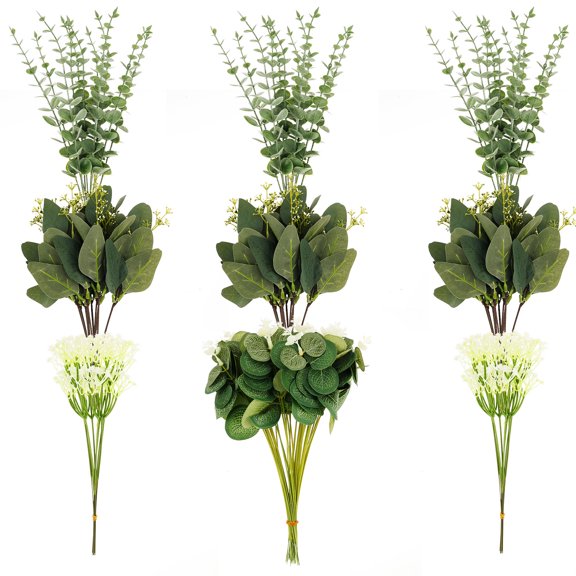 120Pcs Plastic Eucalyptus Greenery Stem Fade Resistant Artificial Greenery Stem Easy to Assemble Simulated Eucalyptus for Party