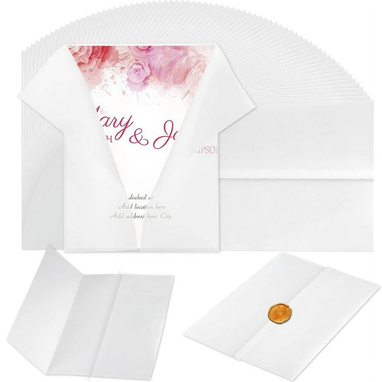 Benvo 50 Pack Pre-Folded Vellum Jackets for 5x7 Invitations Tracing Paper for Invitation Translucent Vellum Paper Wedding Invitations Wrap Liners for