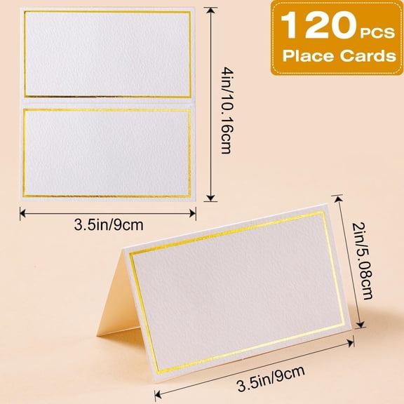 120Pcs Premium Place Cards, Small Table Cards with Gold Foil Border, 2" x 3.5" Tent Card, Escort Cards, Name Card, Wedding Place Cards for Wedding, Table, Dinner Parties, Seating Card