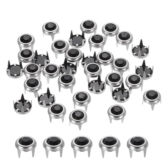 120Pcs Rhinestone Stud Refills, 5mm/0.2" Rhinestone Claw Beads Nailhead, Rivets Metal Spikes Rivet Decorative for DIY Leather Craft Making Purse Clothing Shoes Belt, Black