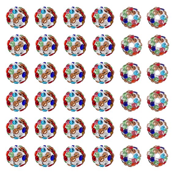 120Pcs Rhinsestone Clay Pave Beads Round Mixed Color 7~8mm Hole: 1.6mm diy