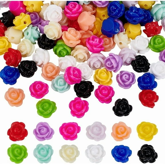 120Pcs Rose Flower Beads 12 Color Flat Base Resin Flower Beads Loose Spacer Blossom Charms for Jewelry Making Accessory Supplies Bracelets Necklace Dangle Earring DIY Crafts diy
