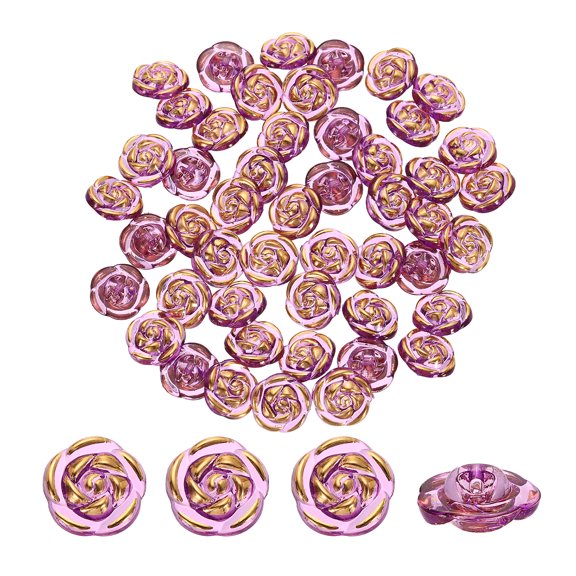120Pcs Rose Flower Buttons, 12.5mm/0.5 in Acrylic Shirt Decorative Buttons for DIY Crafts Sewing Hair Clip Jewelry Making, Decor Clothes Bags Hats, Dark Purple
