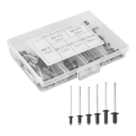 120Pcs/Set M2.4 M3.0 M3.2 Black Aluminium Blind Rivets Nail Decoration Rivets For Furniture Assortment Kit Hw078,1 box * Blind Rivets,silver & black