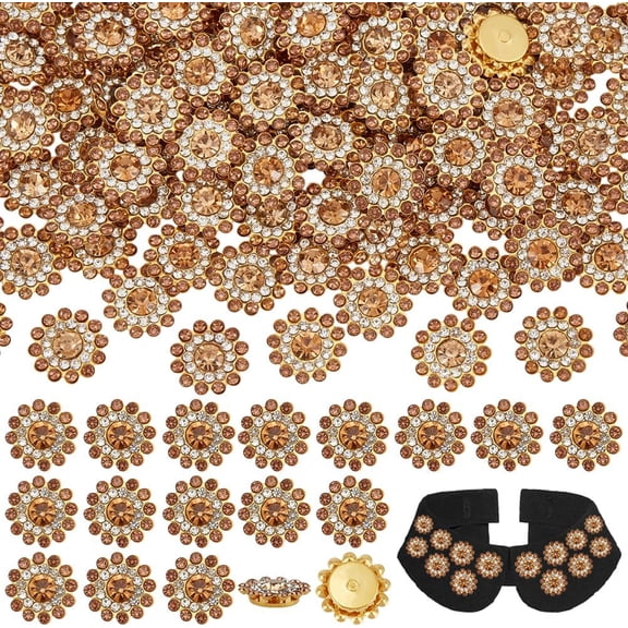 120Pcs Sew on Rhinestone Transparent Glass Rhinestone with Iron Prong Settings Faceted Flower Gold Quartz 14x4.5mm Hole: 1.2mm