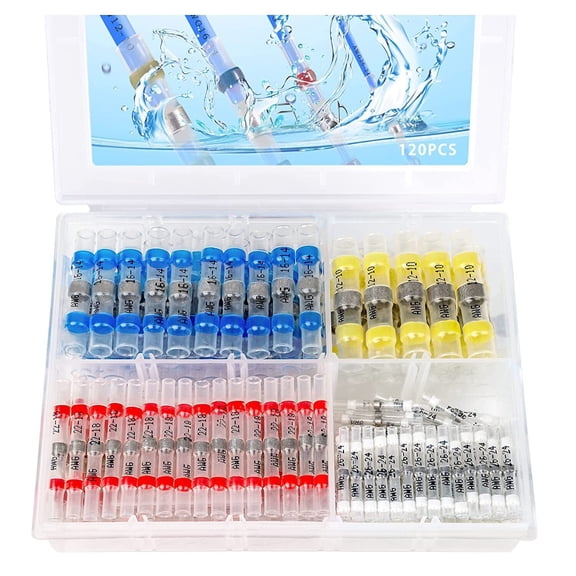 120Pcs Solder Sleeve Terminals Heat Shrink Wire Butt Connectors Gauge 26-10 AWG