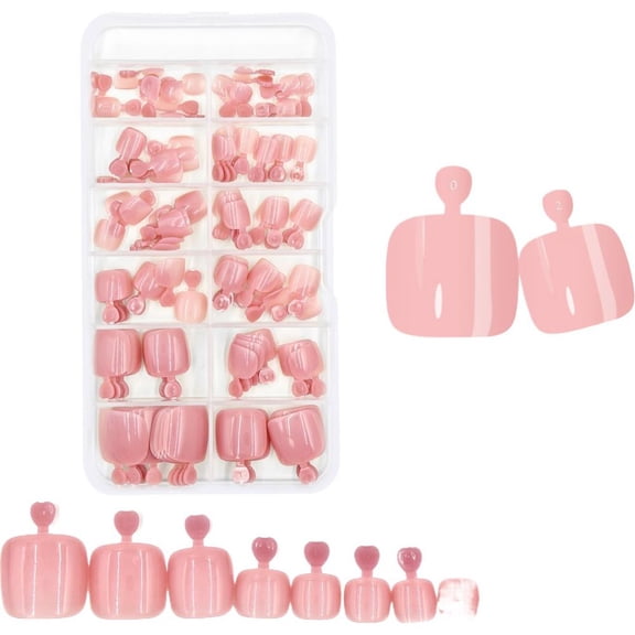 120Pcs Solid Color Press On Toenails Set, Full Cover Nude & Multi-color False Toe Nails in Storage Box, Reusable Foot Manicure Artificial Nail Tips