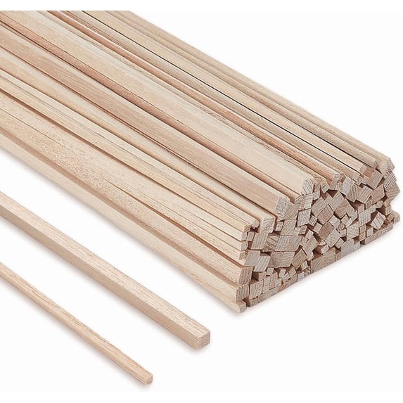 120Pcs Square Wood Dowels 2 Sizes 1/4 1/8 Inch x 12 Inch Long Unfinished Wood Strips Wooden Craft Sticks