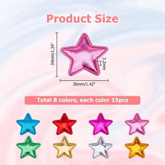 120Pcs Star Embroidered Patches 8 Colors Glitter Fabric Appliques 36mm 1 Pack